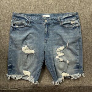 KanCan High Rise Bermuda Jean Shorts Women's Size 22 Fray Hem Distressed Denim